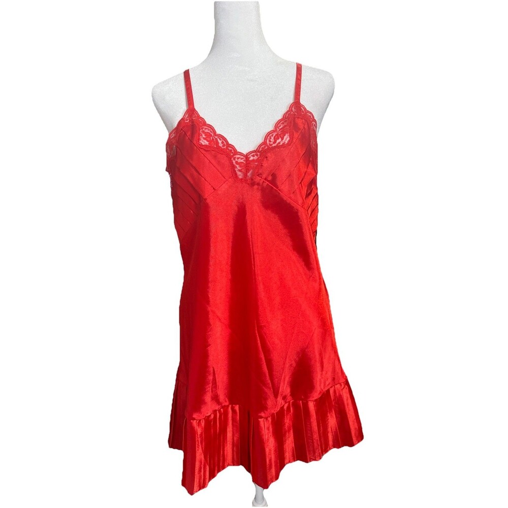 Vintage Lady Cameo Dallas Red Slip Dress Sz L Lace V-Neck Y2K 90s Twee Coquette